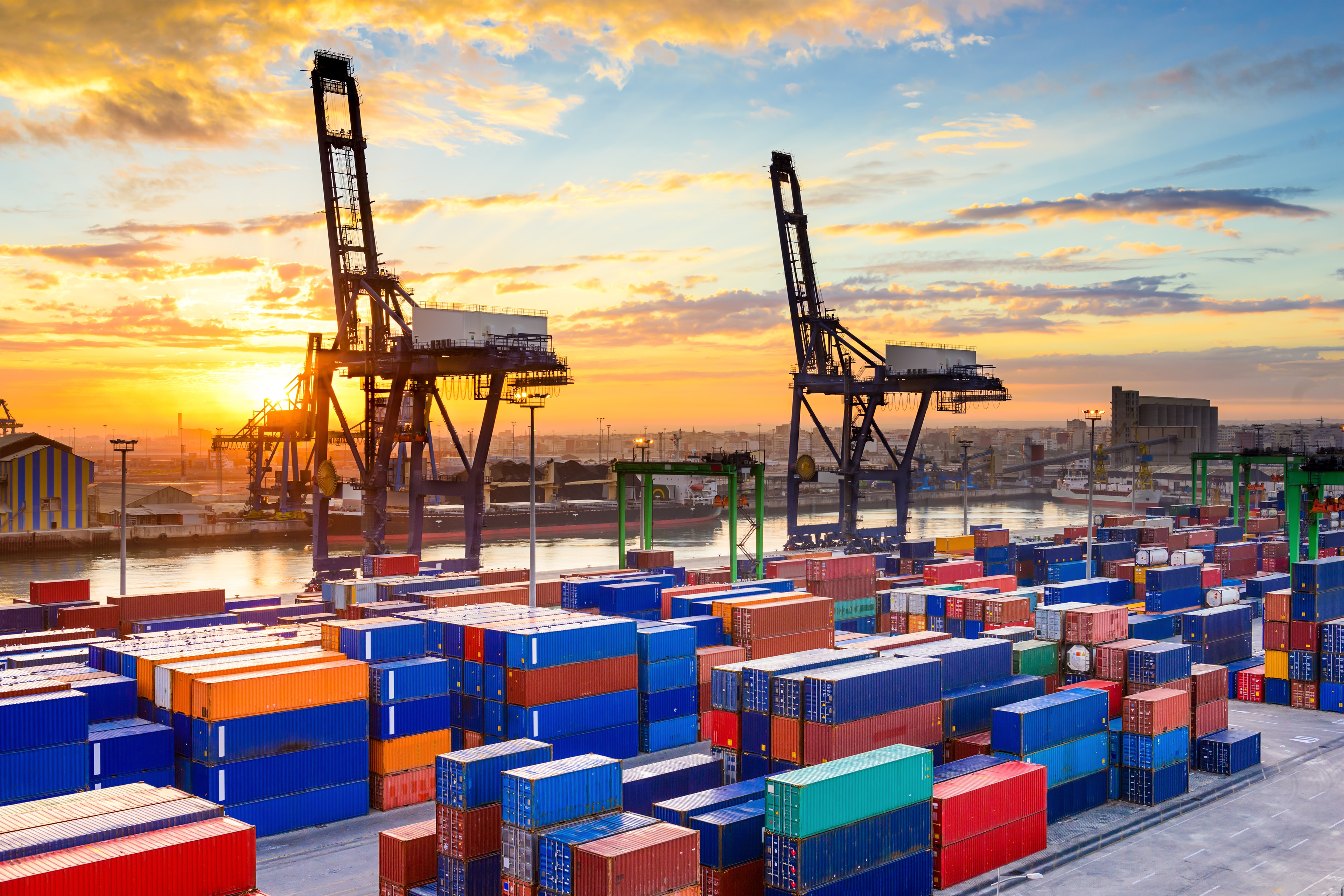 Industrial port at dawn at the Port of Casablanca for the LA Cargo project